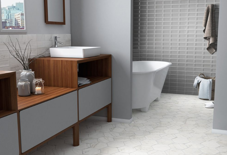  Grès Cérame Emaillé, Carrara Hexagon Porcelanico, 17.5 x 20 cm, Vendu au m², 1 Bte = 0.71 m²