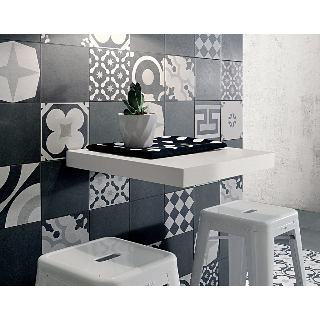 Grés Cérame Cementine Black & White, 20 x 20 cm, Vendu au m², 1 Bte = 1.08 m²