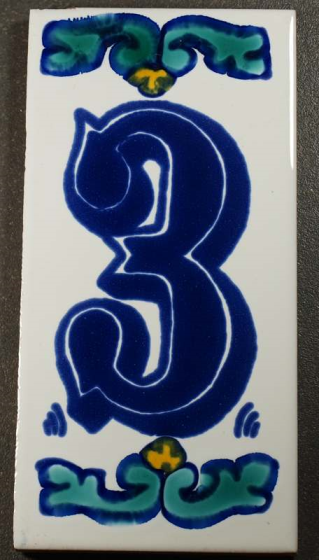 Numéro Artisanal 3 en Faience 7,5 x 15 cm
