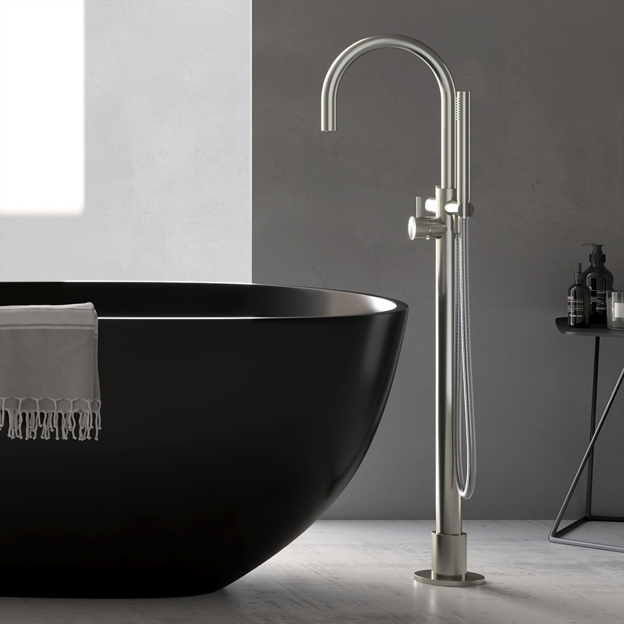 Archie - Mitigeur Bain / Douche - Au Sol - Flexible et Douchette - Inox 316 - AR077