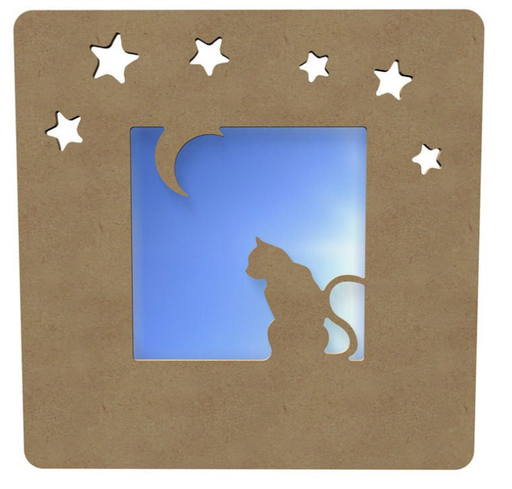 [635] Miroir chat et lune en bois à décorer 38 x 38cm cm