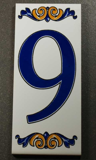 Numéro 9 en Faïence 6.5 x 15 cm